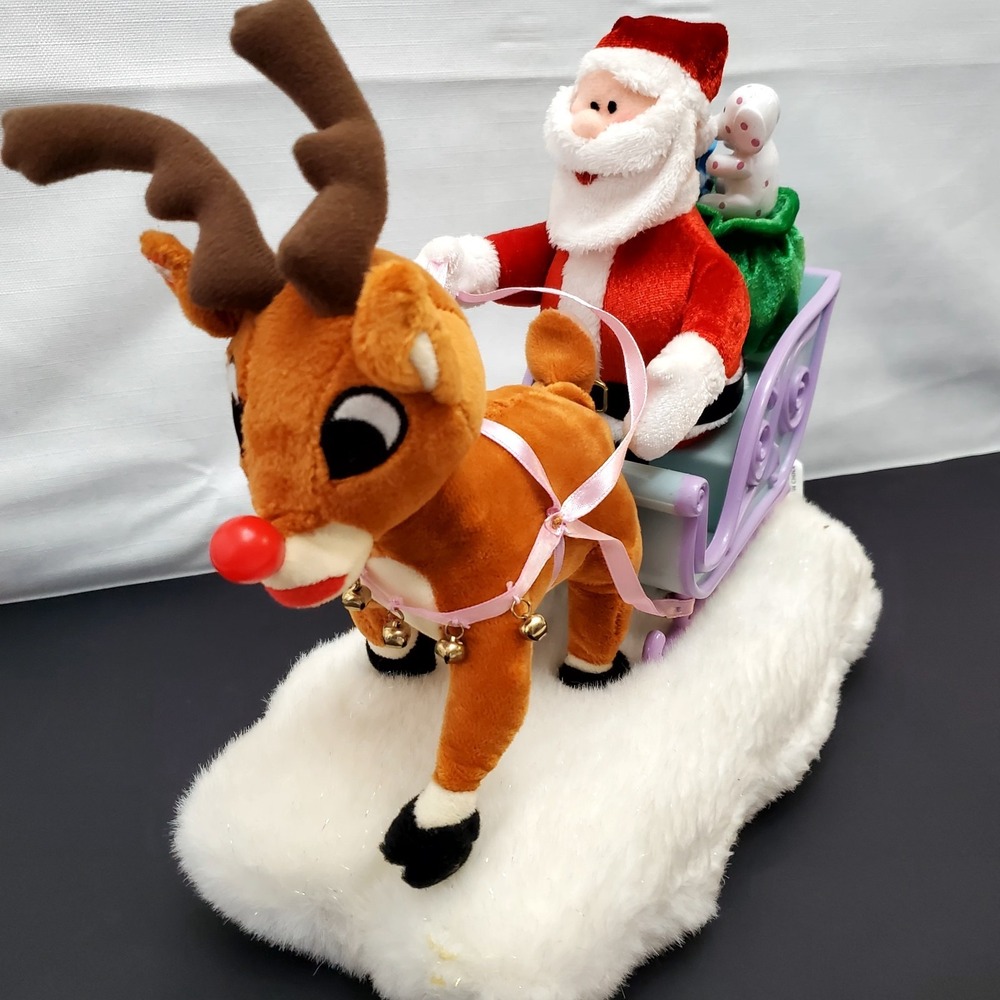Vtg●Gemmy Rudolph Reindeer, Santa and Sleigh Christmas Decor Animated●1992●CUTE!